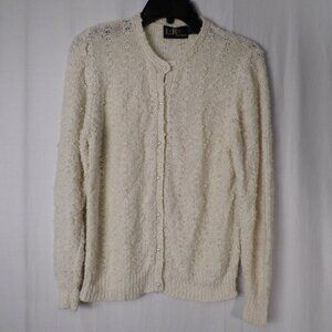 Le Roy Cream Colored Knit Wear Knitted Cardigan Button Front Long Sleeve Sz Med